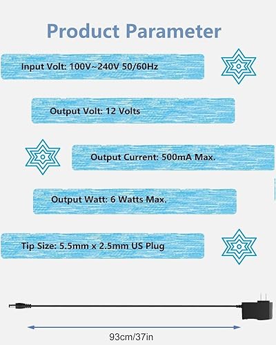 Miniatura 2 de Fuente de alimentación de 12 V CC 0.5A 500 mA Adaptador de CA universal, 100-240 50/60Hz Adaptador a transformador de 12 voltios 0.5 Amp, cable de