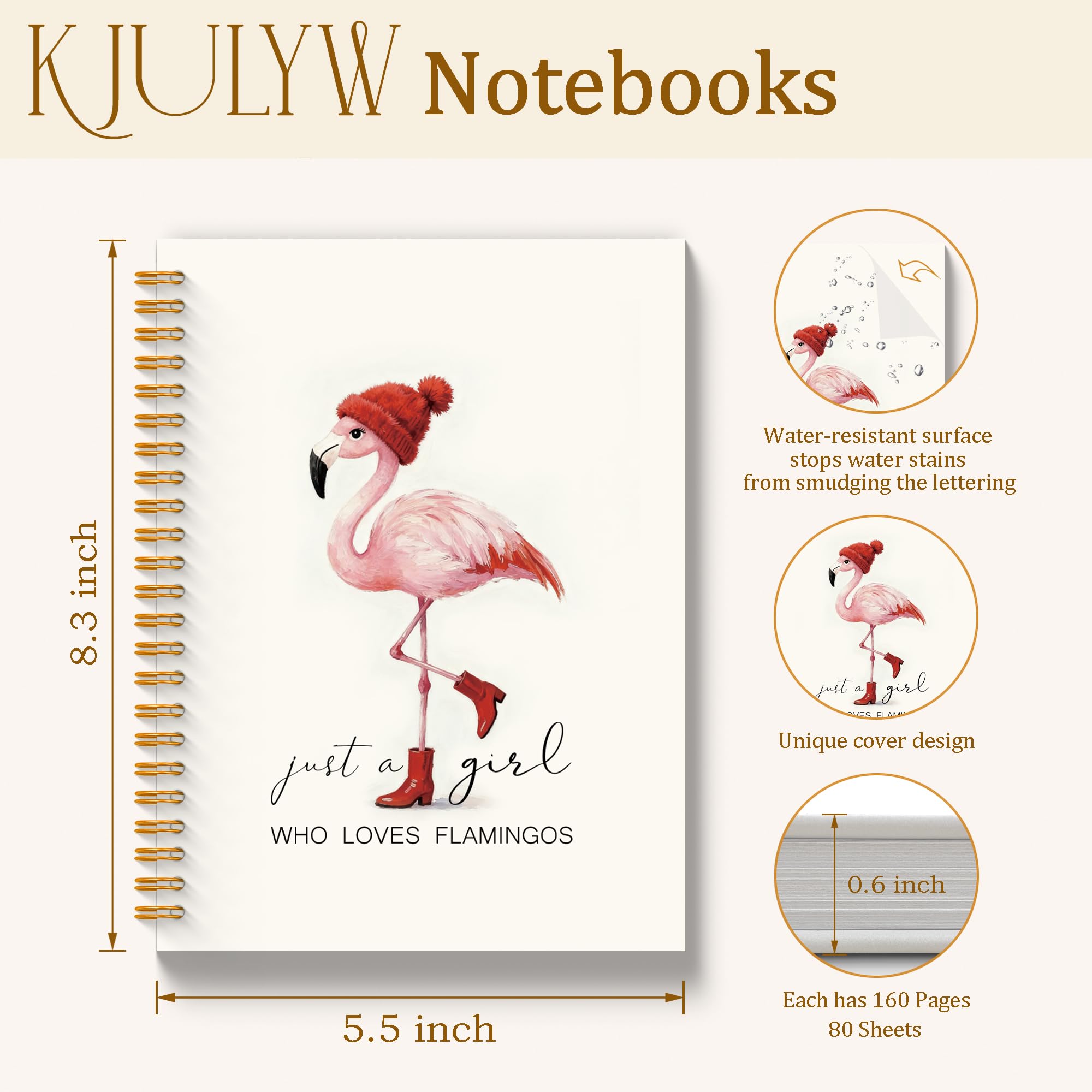 Diario alla moda con fenicottero rosa, 14 x 20 cm, regalo con fenicottero per donne, forniture per ufficio per ragazze, diario a spirale con copertina rigida e scritta "Just a Girl Who Loves