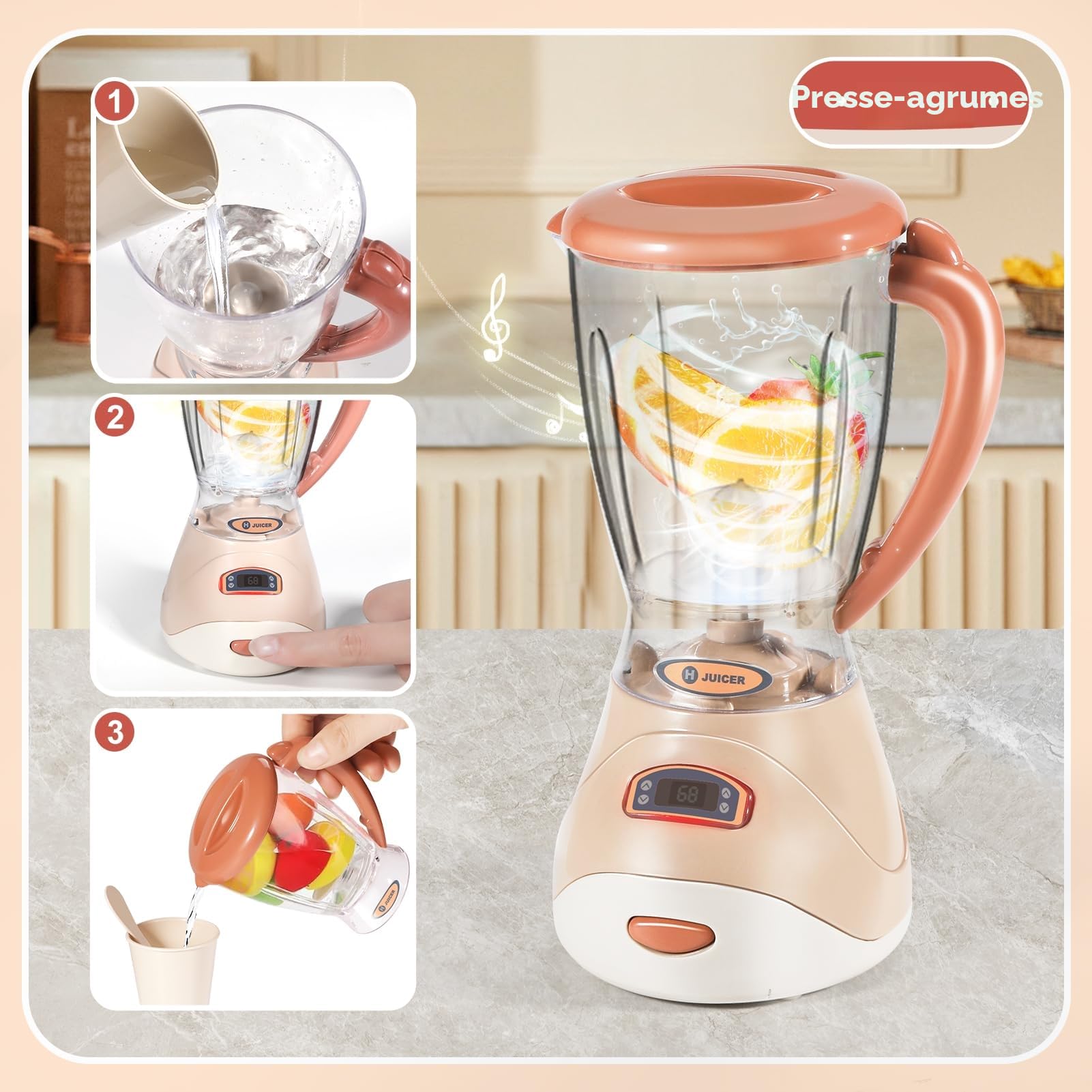 Kit Cuisine Enfant avec Accessoires, Blender, Machine à Pain, Tablier , Machine a Cafe , Jouet Enfant 3 Ans