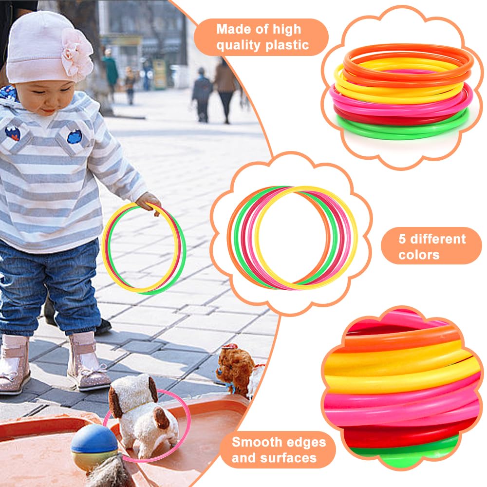 NAROSEBE 15 Pcs Anneaux Plastique pour Jeux, Anneaux de Lancer, Anneaux Jeux Enfants, Jeux d'Anneaux Extérieur, Petit Cerceau Enfant, pour Jeu de Lancer d'Anneaux Fête Carnaval, 5 Couleurs