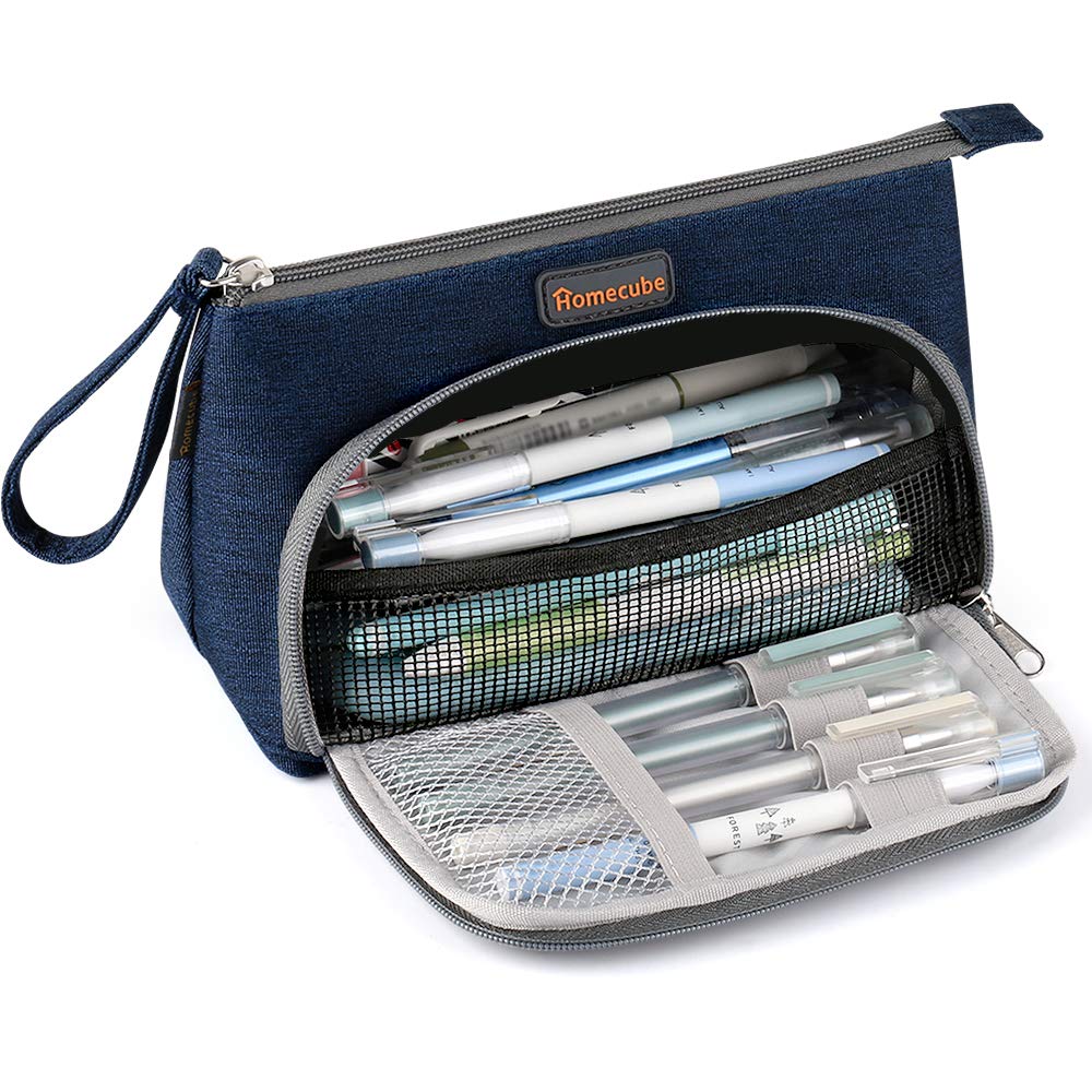 Homecube Pencil Case Pen Holder Makeup Pouch Bag Storage Stationery Organizer School Supplies for Boy Girl Adults - Dark Blue