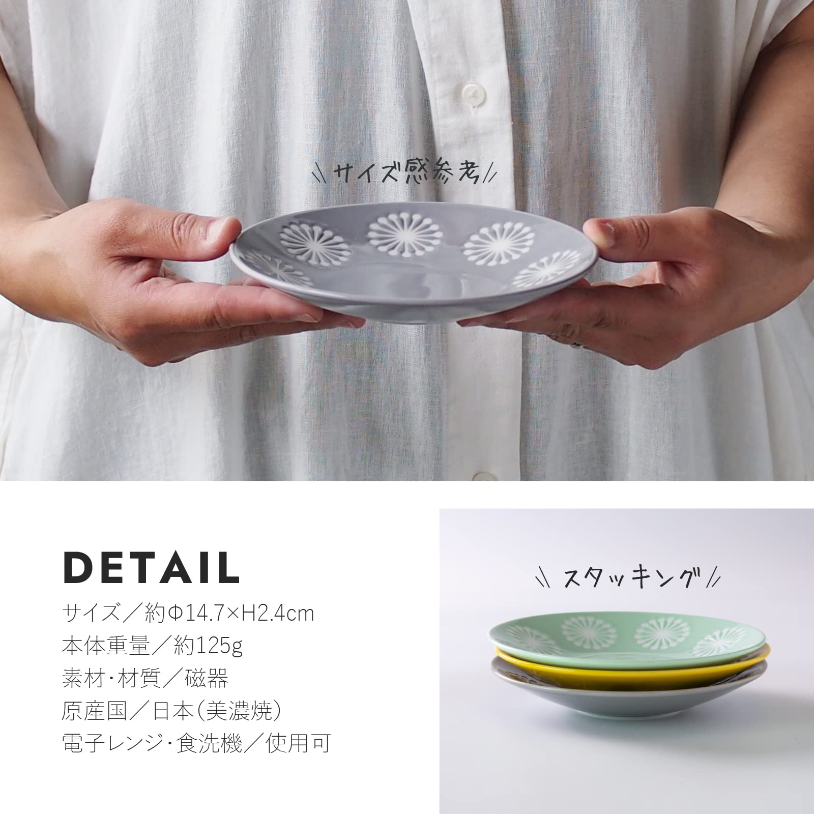 Amazon｜みのる陶器 美濃焼 moco(モコ) 145プレート 3色セット (グレー