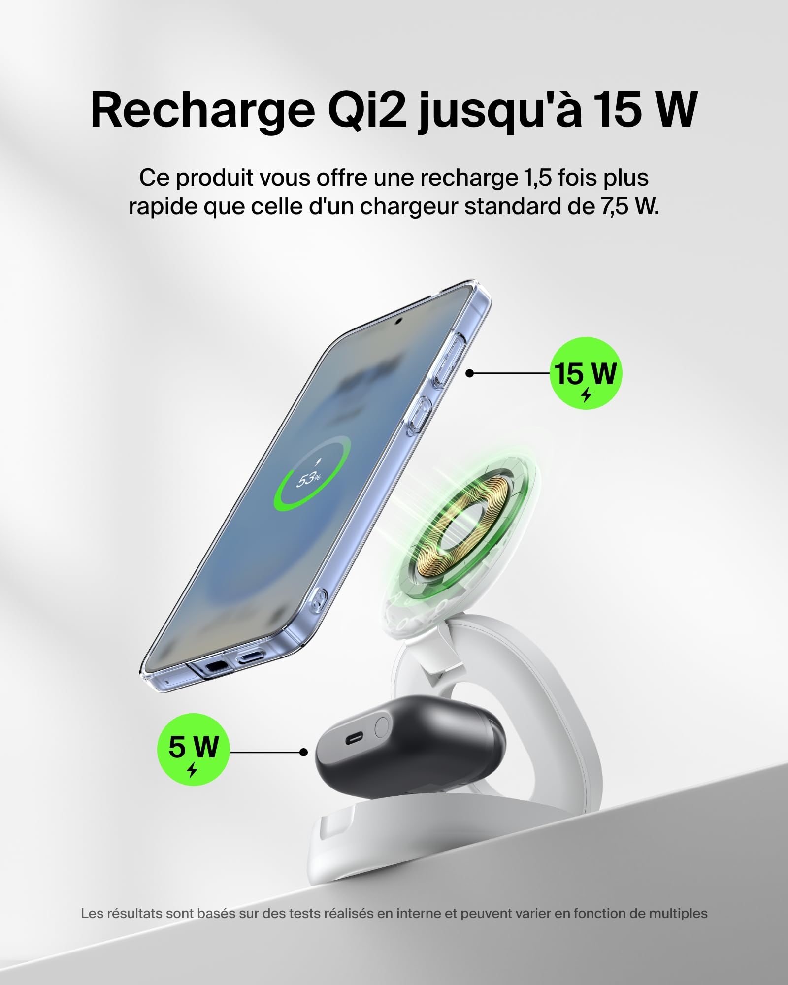 Belkin BoostCharge Chargeur 2-en-1 aimanté et Pliable, Station de Recharge Compatible MagSafe, certifié Qi2, 15 W, pour iPhone 17, iPhone Air, AirPods, Pixelsnap, Adaptateur 30 W Inclus - Blanc