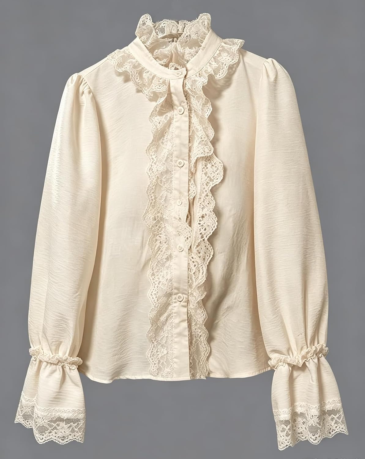 Chvity Button Down Shirts for Women Casual Long Sleeve Lace Trim Ruffle Top