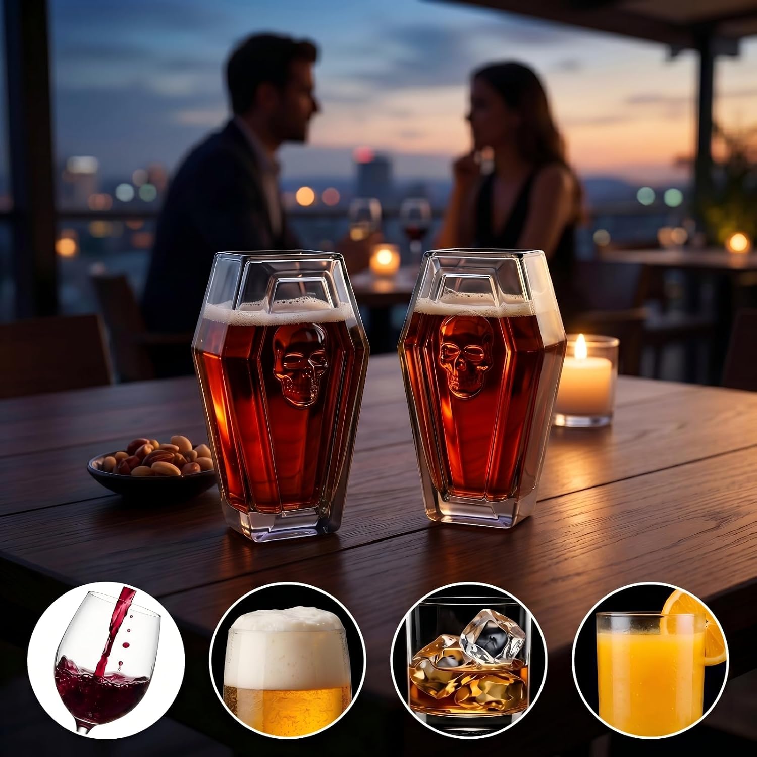 4 PCS Skull Coffin Shot Glasses Clear Shot Glasses Whiskey Glasses Set 4