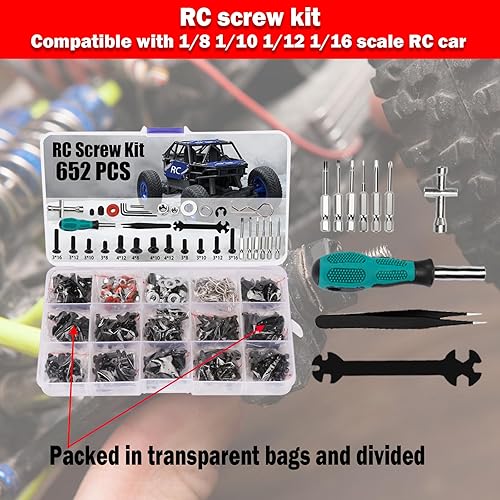 Miniatura 6 de Kimapeso Soporte de trabajo de reparación de automóviles a control remoto, 532 piezas, kit de herramientas RC, kit de destornilladores RC y palet de