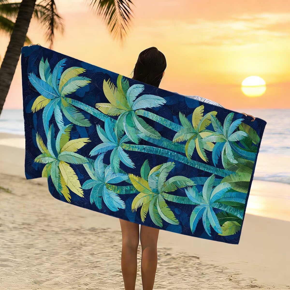 Telo Mare Microfibra, Telo Mare Grande 100x200cm 2 Pezzi, Asciugamano Palestra Donna Asciugatura Rapida, Antisabbia Asciugamano Microfibra, Leggero Asciugamani Palestra per Regalo (Foresta) -4304