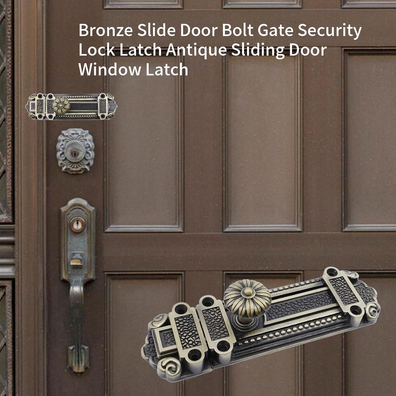 Geesatis Bronze Slide Door Bolt Gate Security Lock Latch Antique Sliding Door Window Latch, with Mounting Screws, Length 5 inch