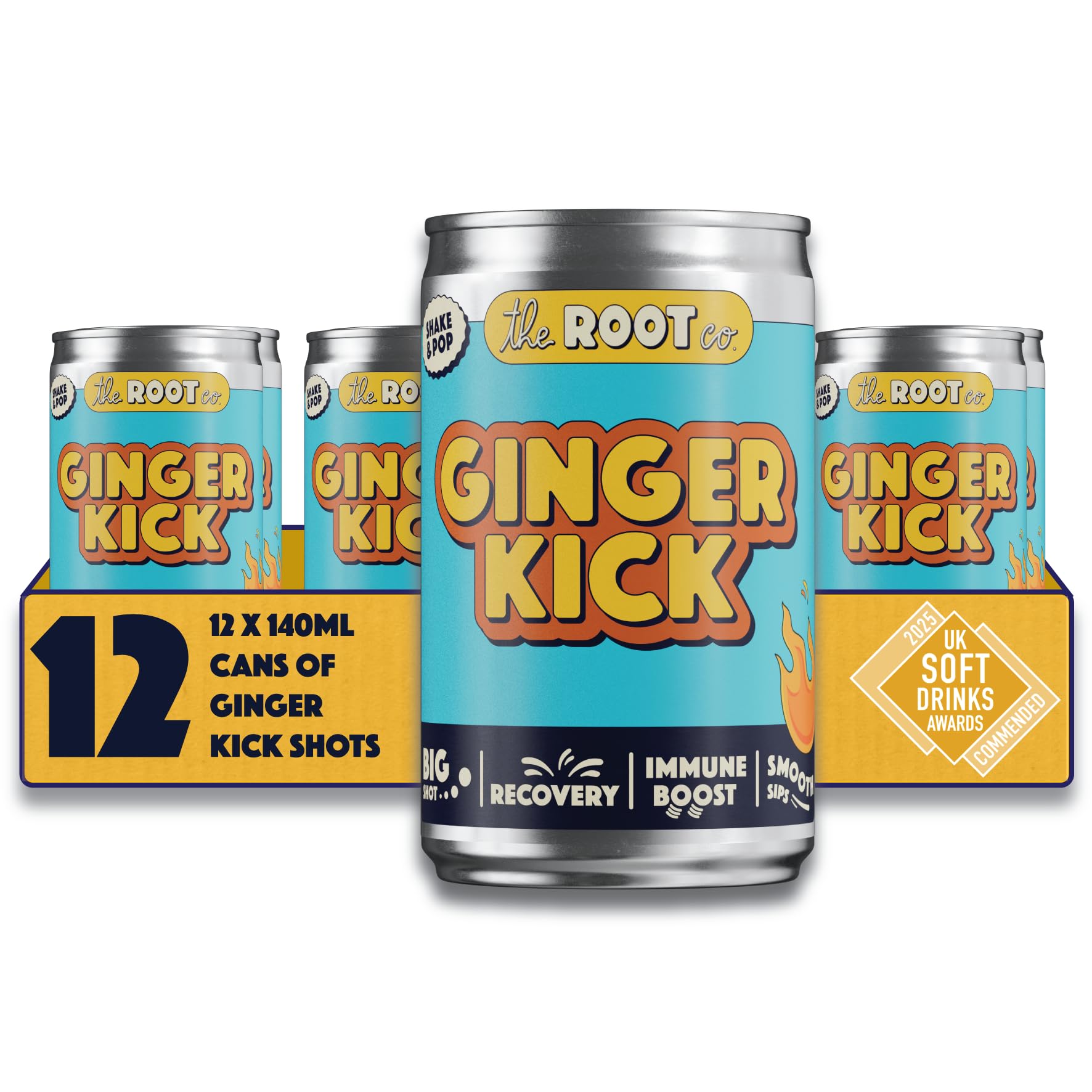 The Root Co - Ginger Kick - 12 x 140 ml pikantny wschodnioafrykański korzeń imbiru zdrowy napój - naturalny, tłoczony na zimno i pochmurny