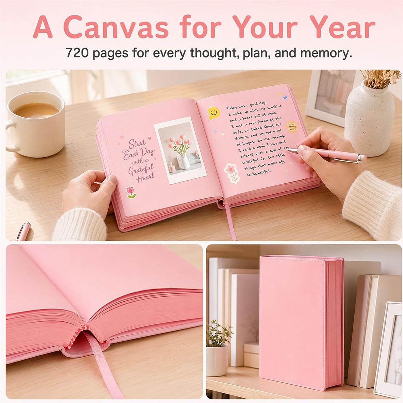 Quaderno A5 Color Brick ad alta capacità (720 pagine), diario con copertina rigida e penna inclusa; ideale per scrapbooking e appunti scolastici. (#A)