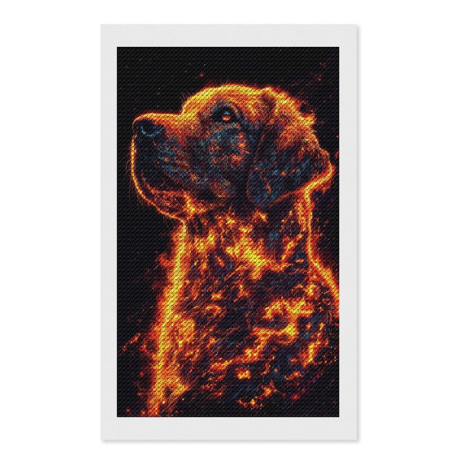 Junmoney Fiery Dog Portrait DIY Diamond Art Canvas Kit 12"x20", Relaxing DIY, Sparkling Crystal Beads, Vintage Style Decor, Holiday Gift Idea