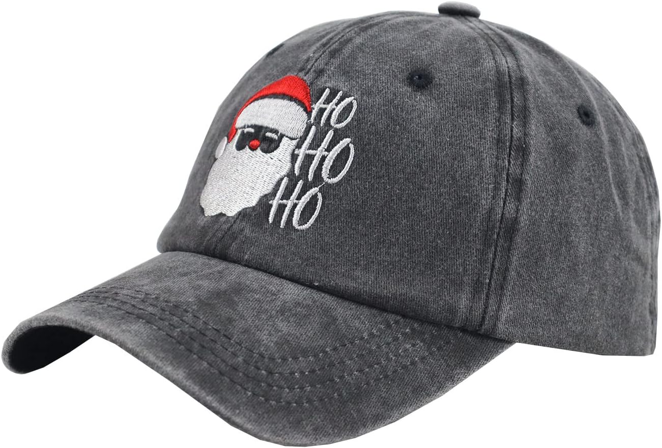 KKMKSHHG Christmas Santa Hat for Men and Women, Vintage Funny Christmas Santa Claus Distressed Adjustable Embroidered Baseball Cap (HO HO HO) - Image 2