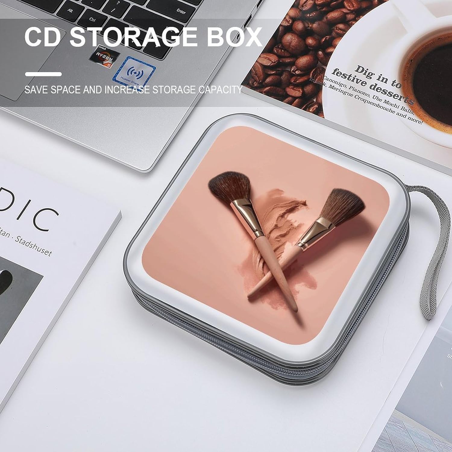 Two Makeup Brushes DVD Case 40 Capacity Protective Storage Organizer Binder Booklet Album Portable Disc Wallet Car CD Disk Holder Hard Plastic CD Cases CD DVD Case Holder