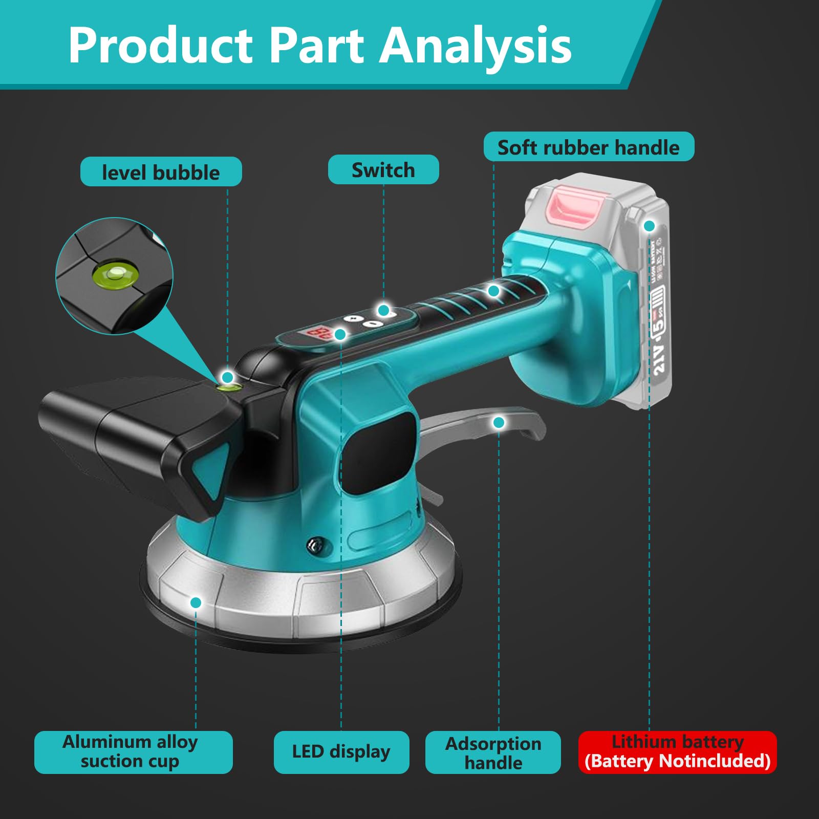 Makita Kompatibler Fliesenrüttler Akku Vibrationsgerät 10 Geschwindigkeiten 200KG Adsorption 30-240cm