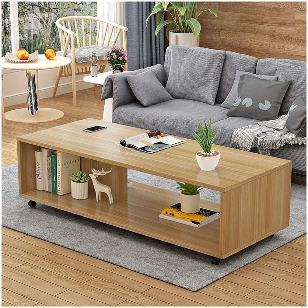 KVS Furniture Engineered Wood Center Table with Wheels Open Rack Storage Organizing Bed Side Display Stand Furniture Rolling Coffee Tea Table (80 x 40 x 30 Cm) (Light Oak) DIY(Do-It-Yourself)-image-40