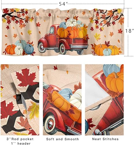 Miniatura 5 de Cortinas de cocina de Acción de Gracias para ventana, cortinas y cortinas de otoño con bolsillo para barra, cortina de hojas de arce, cenefa corta