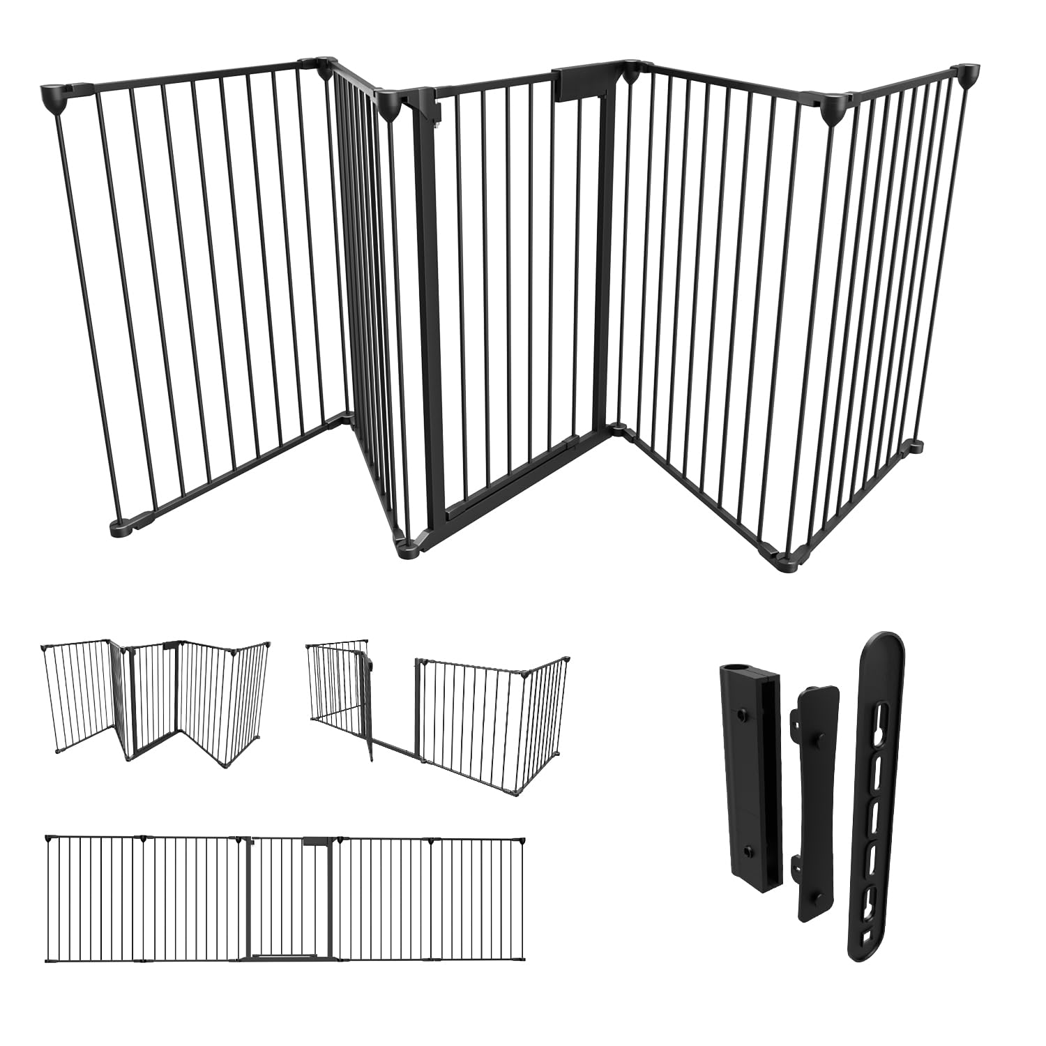 Fiqops Rejilla de protección para chimenea con puerta, 310 cm, de metal, con puerta de seguridad, color negro, 5 piezas (66 x 75 cm)