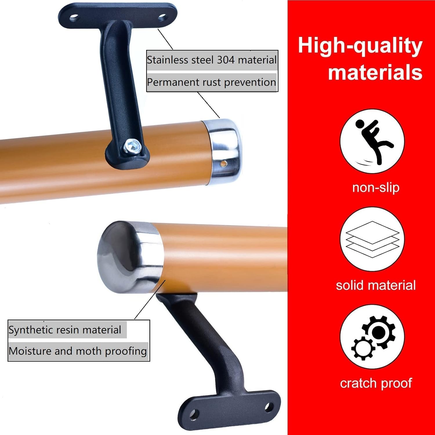 9.91Ft Wooden Handrail Resin Non-Slip Stair Handrail Wall Mounted Handrail Indoor Outdoor, Comfortable Barrier-Free Stair Handrail for Elderly 1.97 "Round