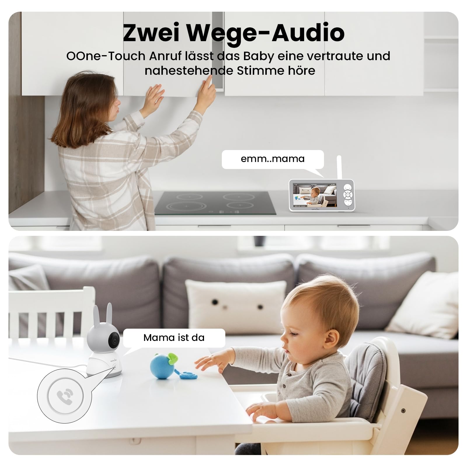 wansview Babyphone mit Kamera 2,4/5 GHz WLAN- 5" 1080P Video babyfone mit App, Baby Camera mit IR Nachtsicht, Automatische Verfolgung, Zwei-Weg-Audio, Temperatur- und Bewegungs-/Geräuscherkennung