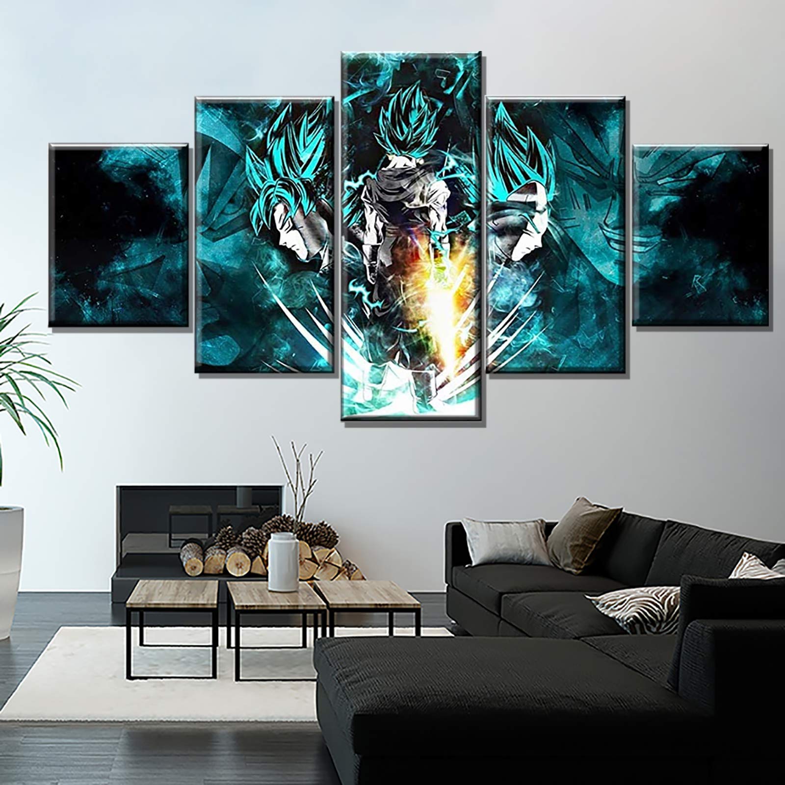 Déco Murale Dragon Ball Z - Toile 5 Panneaux (Gogeta, Goku, Vegeta) - Encadrée Prête à Accrocher