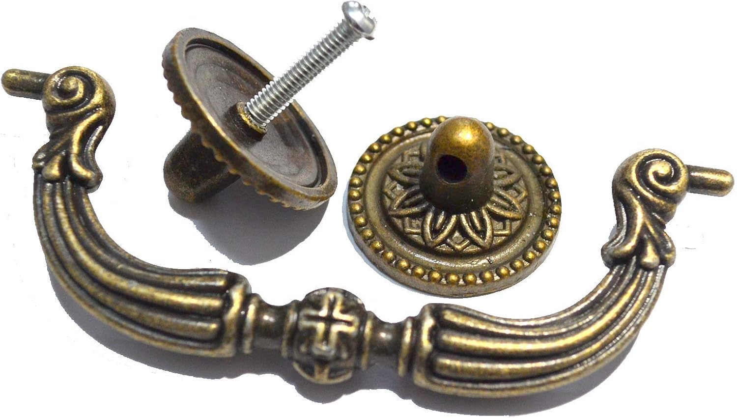 SMY 4 PCS Vintage Pulls Bronze Drawer Handles Antique Knobs Decorative Floral Ring Hardware for Furniture Cabinet Cupboard Dresser (Length:4-3/4", Height:1-3/4", Mounting Hole Space:3-1/2")