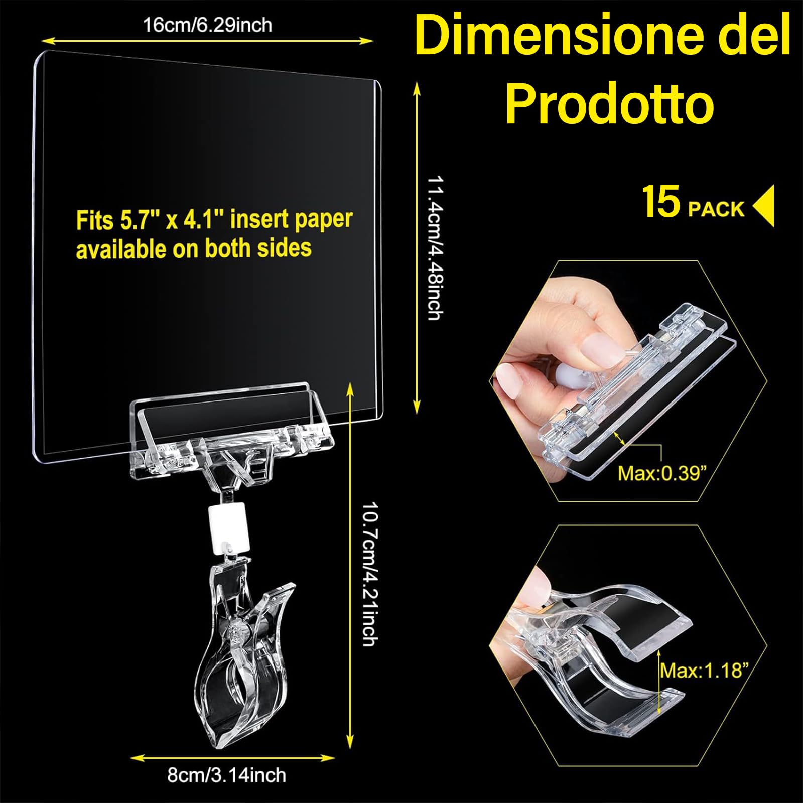 Clip Esposizione Negozi SIYOMG Porta Cartellini Prezzi - 15 Clip Trasparenti Per Etichette, Supporti Per Scaffali Negozi E Supermercati Display Negozio