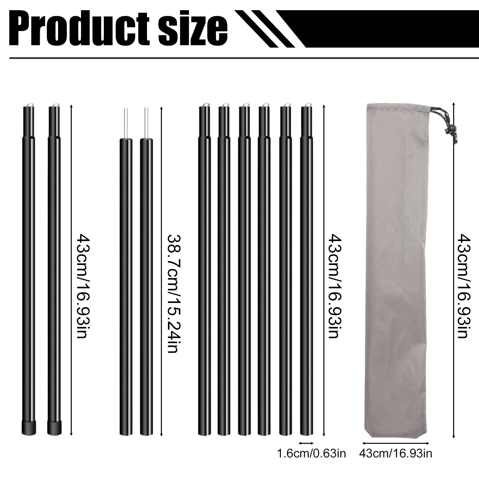 PORFOYO Lot de 2 Barres de Tente télescopiques avec Sac de Rangement - Barres de Tente réglables - pour auvent, Caravane, Camping