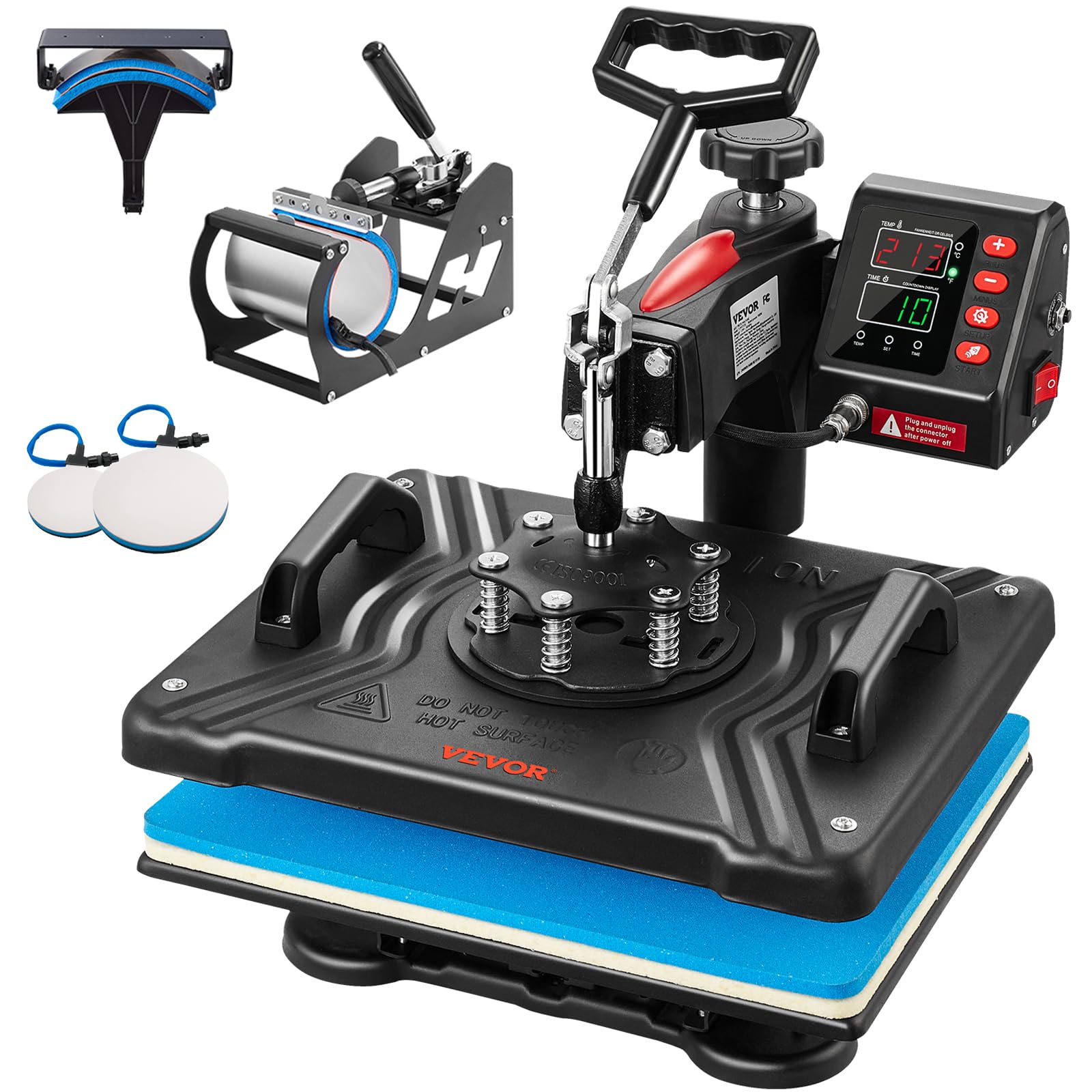 VEVOR Heat Press Machine, 12 x 15 Inch, 5 in 1 Combo Swing Away T-Shirt Sublimation Transfer Printer with Teflon Coated, Mug/Hat/Plate Accessories Included, ETL/FCC Certificated, Black