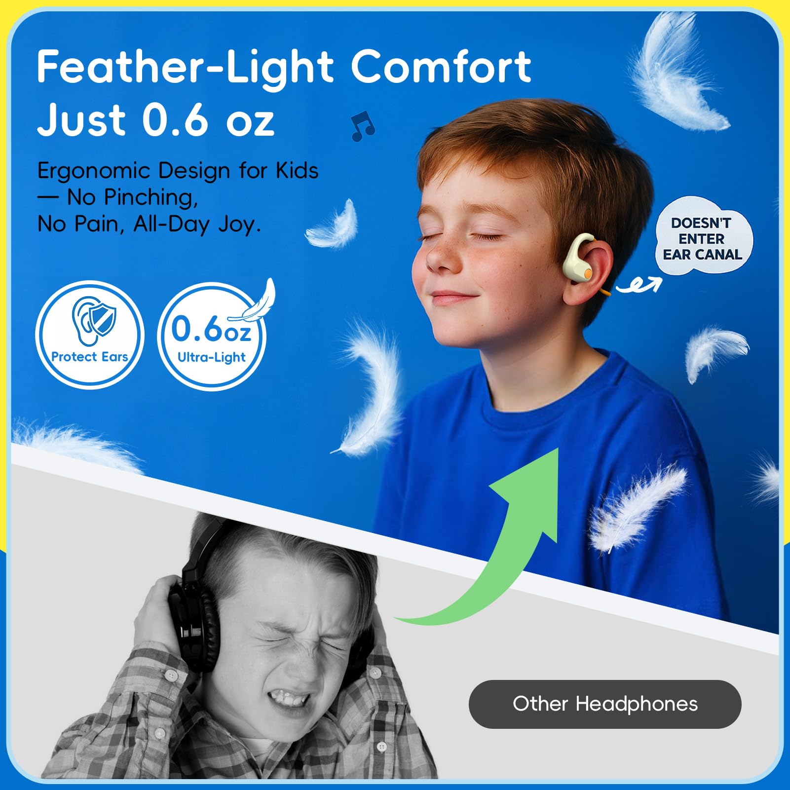 ANCwear Cuffie aperte per bambini, senza fili, Bluetooth 5.4, 17 g, leggere, IPX6, impermeabili, 24 ore di riproduzione per bambini e studenti