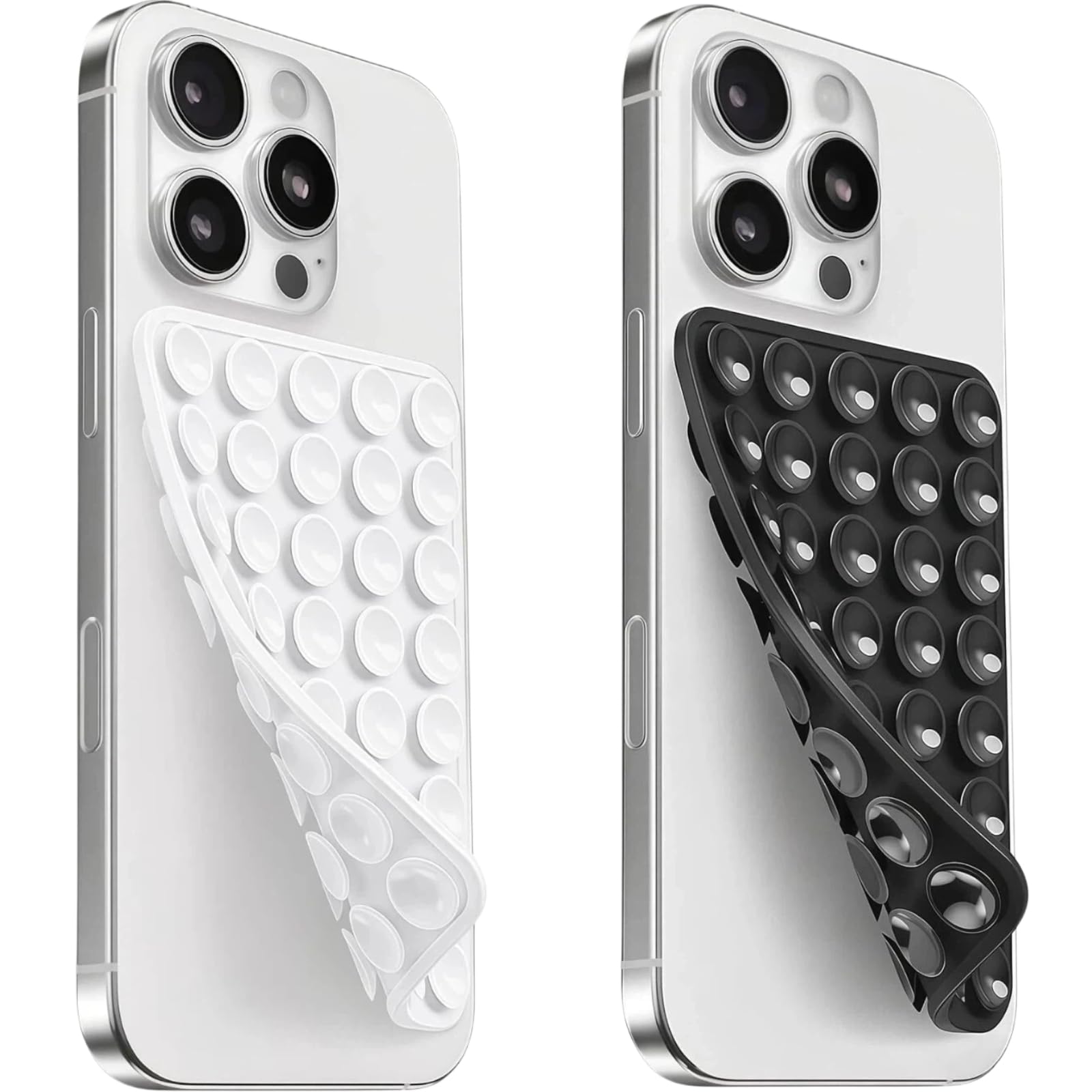 (2 Pack) Silicone Suction Cup Phone Case Mount Double Sided, Sticky Phone Grip with Higher Suction Power for Cell Phone, Hands-Free Phone Accessories for Selfies and Videos, White &amp; Classic Black