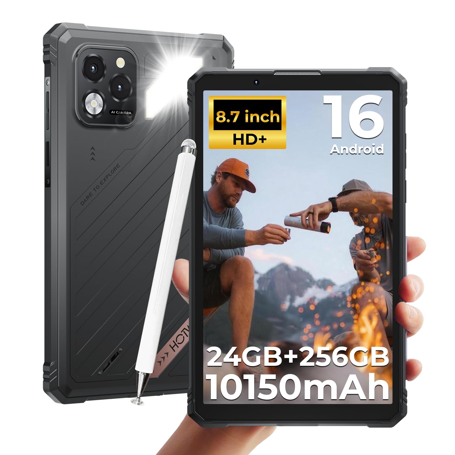 HOTWAV R11 Pro 2026 Outdoor Tablet 8.7" Android 16, 24GB+256GB/2TB 10150mAh | Kompaktes Tablet wirh Stylus 64MP+16MP, 120Hz/IP68/IP69K/MIL-STD-810H Shockproof/20W Quick Charge/OTG/5G WiFi/GPS/NFC/Face ID