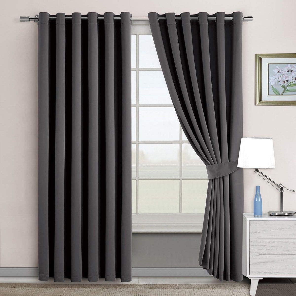 EHD Blackout Thermal Curtains Eyelet Top Ring Top Luxury Blackout Curtain Pairs (Charcoal, 66" x 72")