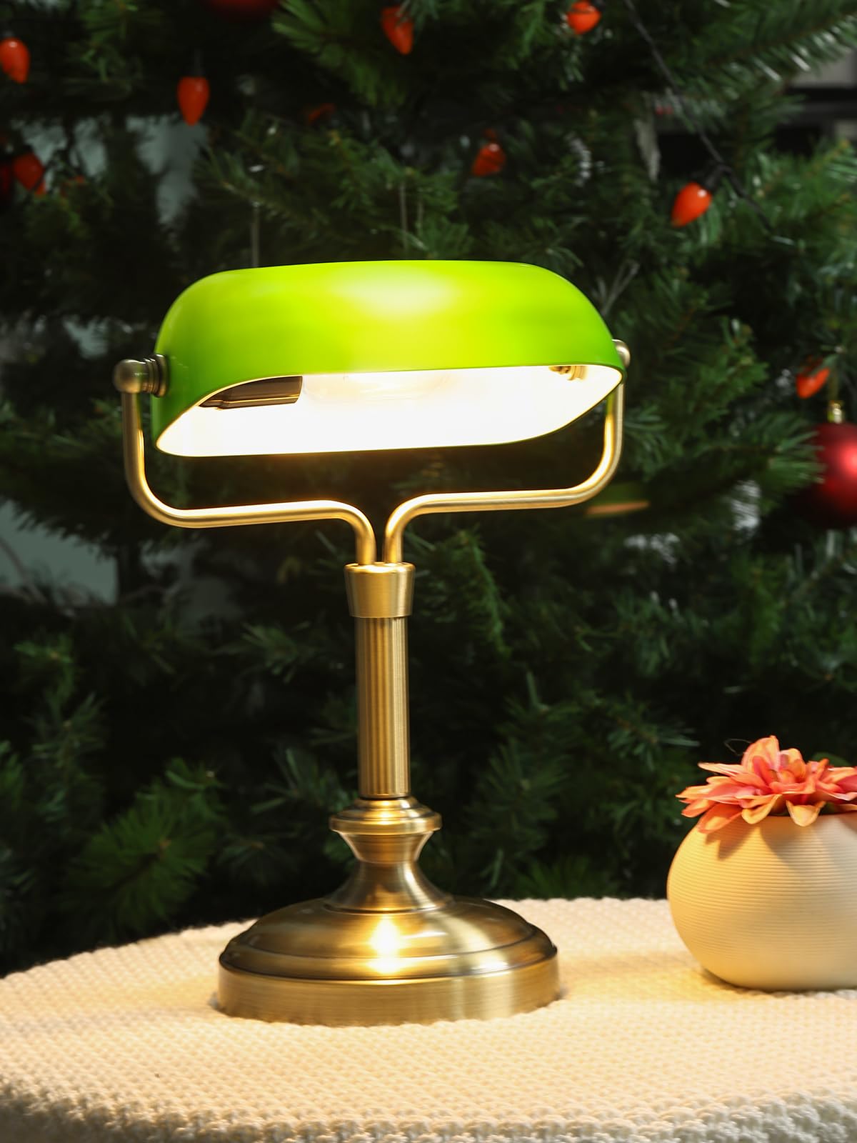 Green Bankers Lampe de bureau, abat-jour en verre réglable, lampe vintage avec interrupteur tactile pour bureau à domicile, lampe piano, ampoule LED 6 W incluse