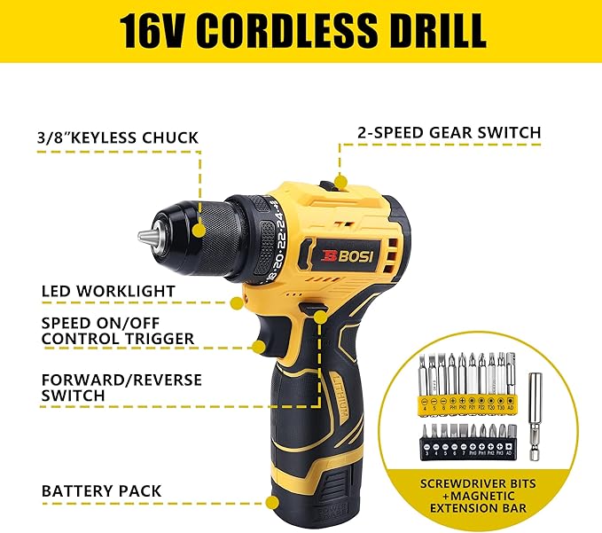 Set de Taladro 58 Piezas B BOSI TOOLS 16V Inalámbrico con Maletín miniatura 3