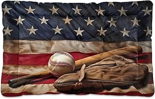 Kigai American Baseball Dog Bed Machine Washable Pet Bed Mattress Comfortable Soft Pet Bed Mat Non-Slip Bottom Couch for Small Medium Dogs,36x24 Inch