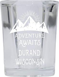 Durand Wisconsin Souvenir Laser Engraved 2 Ounce Square Base Liquor Shot Glass Adventure Awaits Design