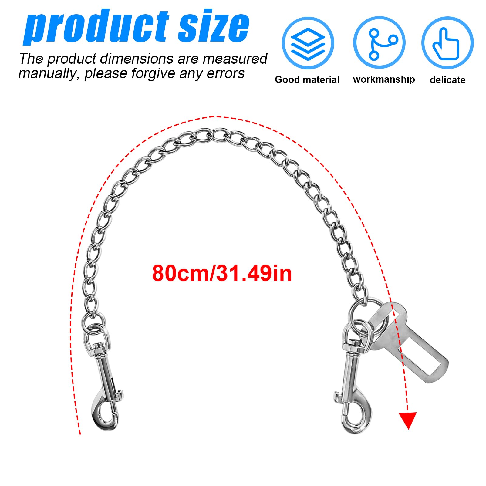Collier en acier inoxydable Ceinture de sécurité résistante aux morsures 80 cm Harnais de sécurité pour chiens de petite taille