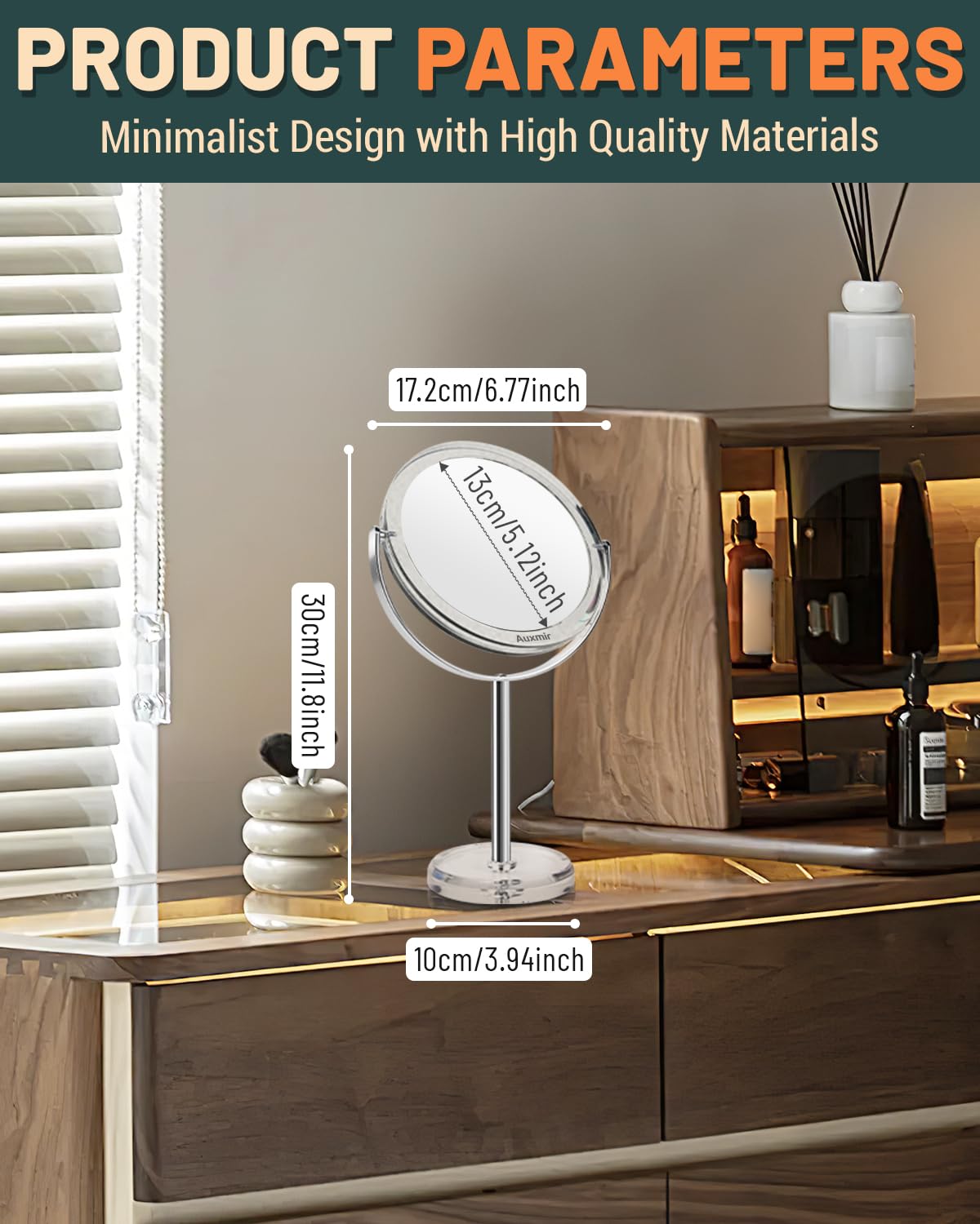 Specchio Ingranditore 30X/1X Bifacciale - Rotazione 360° - Design Retrò Con Supporto Cromato - Foto 10