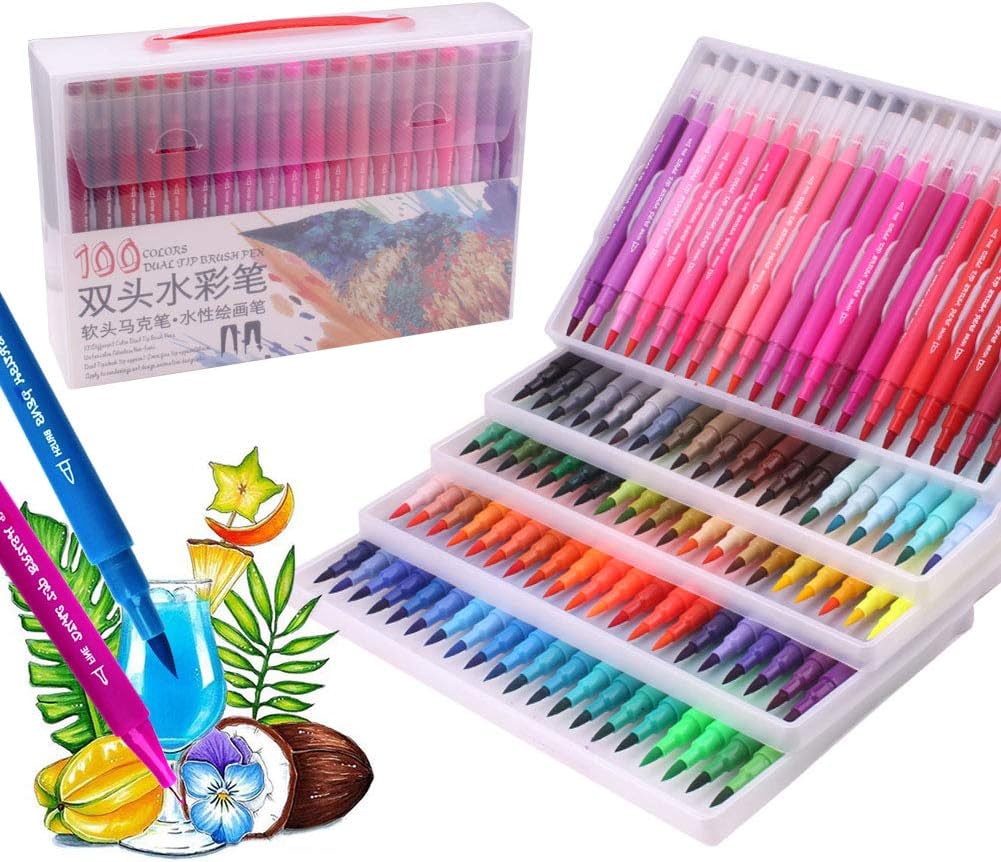 100 color dual tip brush pens…