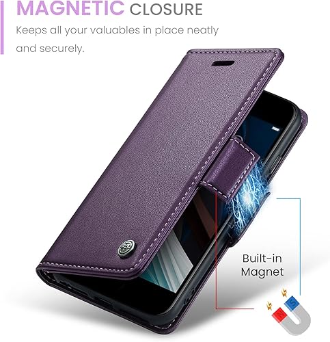 Miniatura 5 de QLTYPRI Funda tipo cartera para iPhone 78SE 2020SE 2022 5G, funda magnética de piel sintética de alta calidad con bloqueo RFID, ranuras para