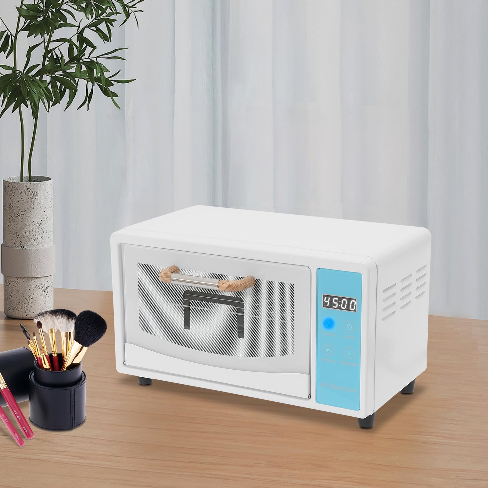 Armadio disinfettante UV, sterilizzatore per utensili per unghie, 75 °C, sterilizzatore con timer, sterilizzatore per manicure per uso domestico, parrucchieri e spa (bianco + blu)