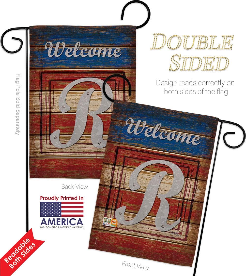 Patriotic R Initial Garden Flag Set with Stand Monogram Americana Star and Stripes Patriotism Independence Memorial United State American Small Gift Yard House Banner Double-Sided 13 X 18.5