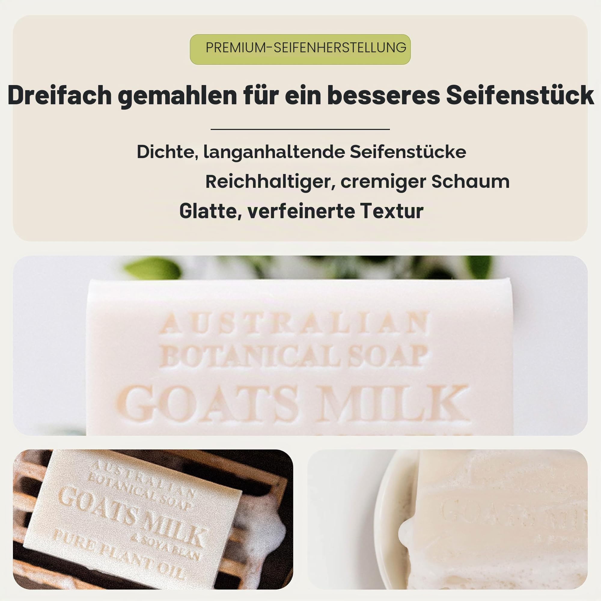 Australian Botanical Soap Goats Milk and Soya Bean Oil Triple-Milled, 8 Bars