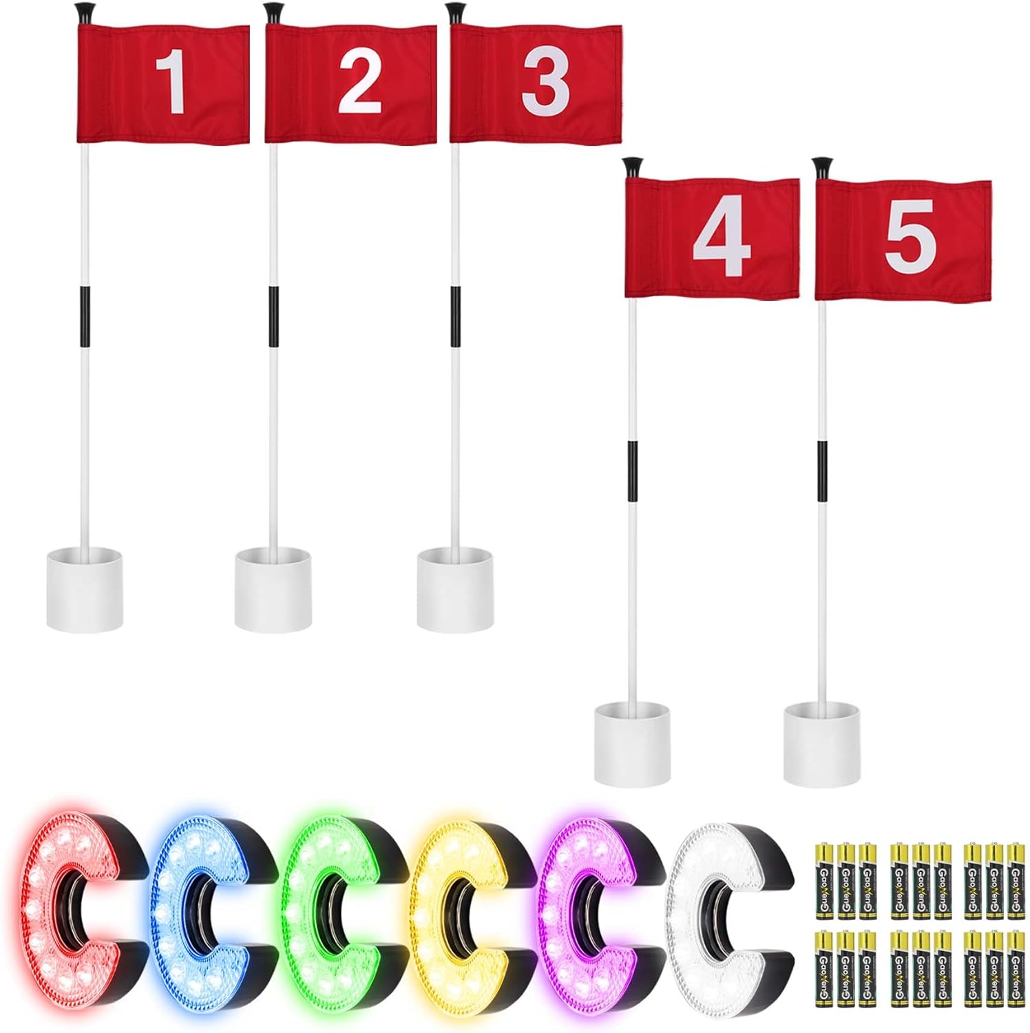 KINGTOP Mini Golf Flagstick with RGB Hole Light, Practice