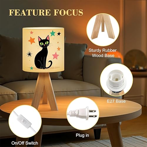 Miniatura 3 de Tripod Table Lamp Cat Mid Century Modern Black Retro Starbursts Teal Pink Diamond Bedside Lamps Small Lamp Nightstand Lamp with Linen Lampshade