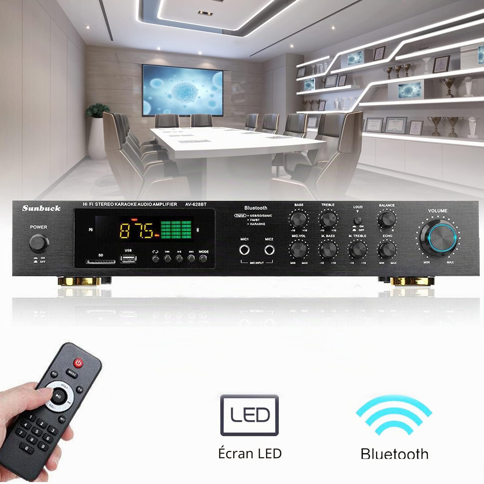 Amplificateur HiFi numérique 5 canaux FM USB stéréo Amplificateur stéréo Amplificateur complet 600 W avec télécommande pour HiFi, home cinéma ou petit Pa et karaoké