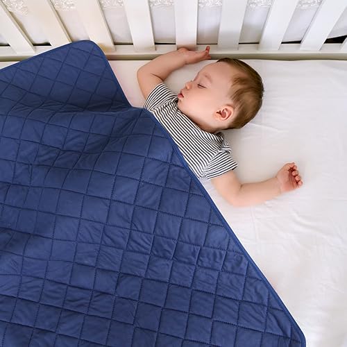 Miniatura 4 de Manta y edredón de cuna para niños pequeños, manta acolchada para niños, 39 x 47 pulgadas, manta suave azul marino para niños y niñas