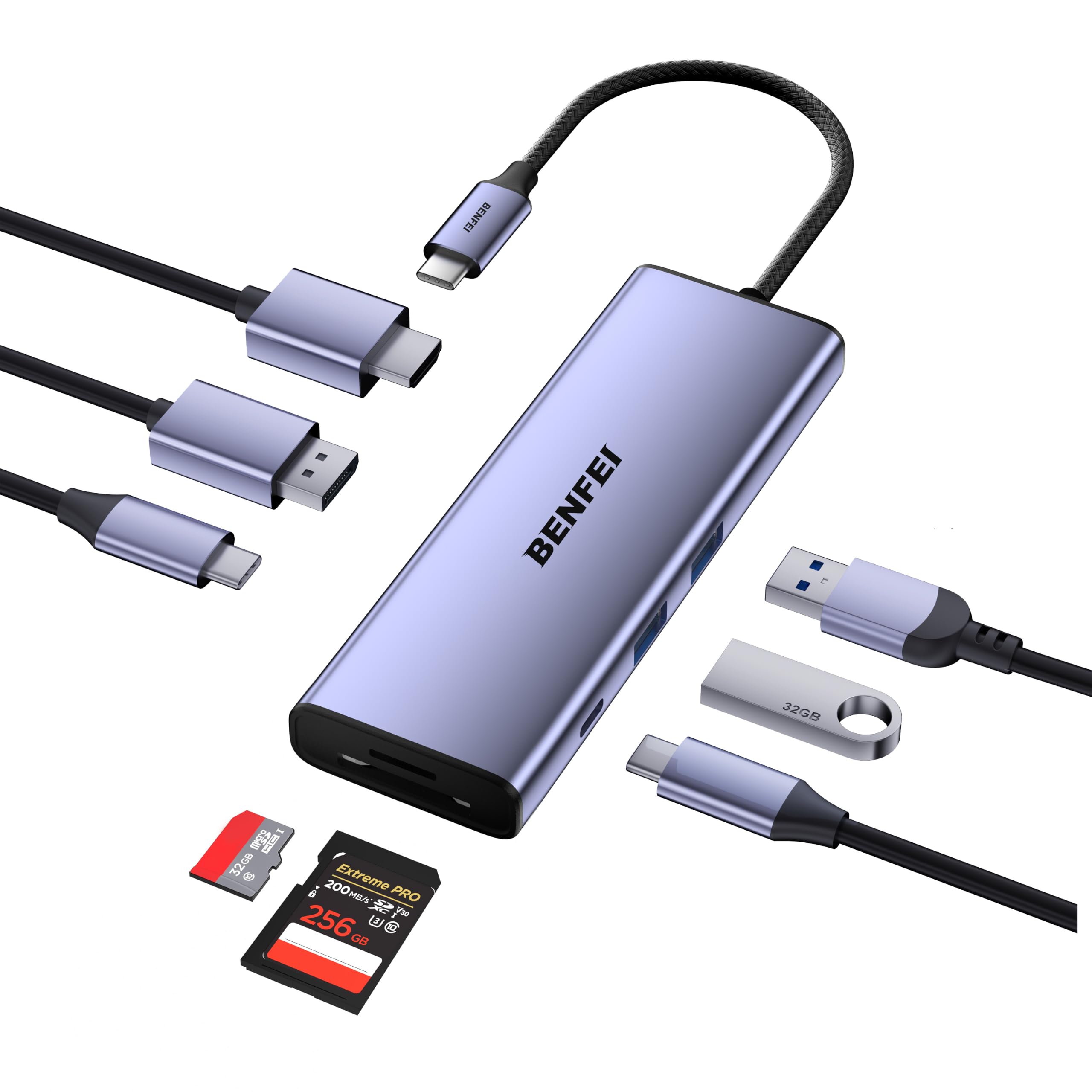 BENFEI Hub USB C 8 en 1 MST DisplayPort 8K y HDMI 4K@60Hz