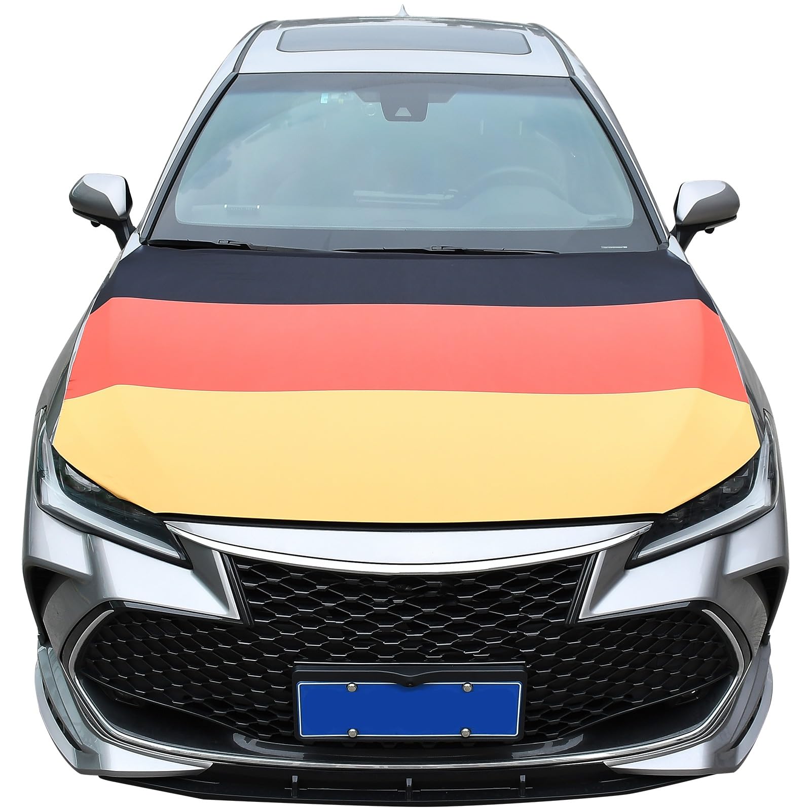 Blueshyhall Auto Motorhaubenabdeckung Flagge, 120 x 150 cm Hoch Elastische Flagge Motorhaube Abdeckhaube Auto aus Polyester Stoff, Verschleißfest Waschbar Fanartikel Fussball (DE)