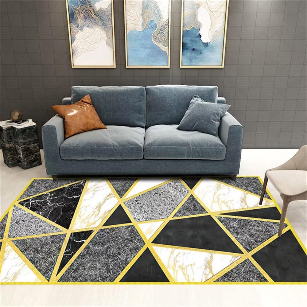 Tapis grande taille decoration classique blanc jaune pour canape de salon